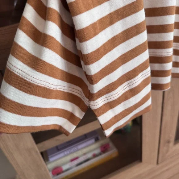 Lands' End Supima Cotton Striped Cowl Neck Top Women’s L Brown White NWT - Picture 4 of 11